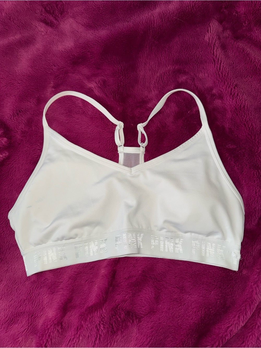 PINK Victoria's Secret White Wireless Racerback Bralette with Logo Band